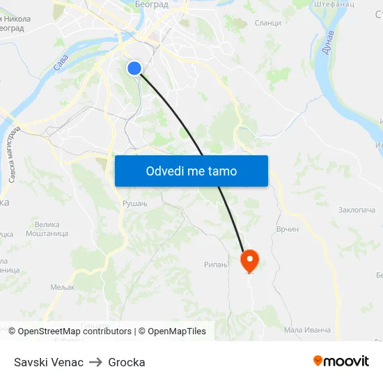Savski Venac to Grocka map
