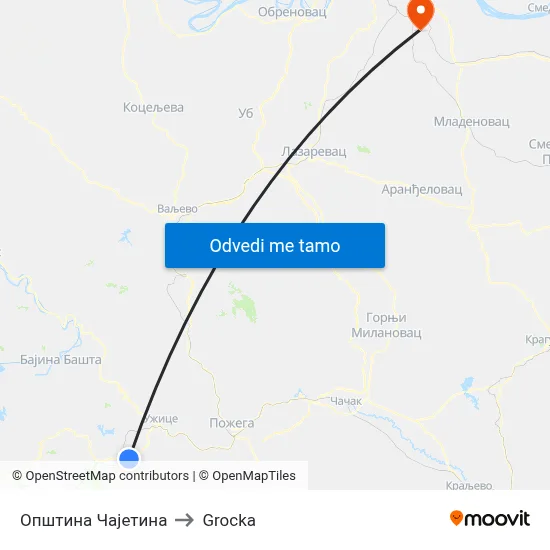 Општина Чајетина to Grocka map