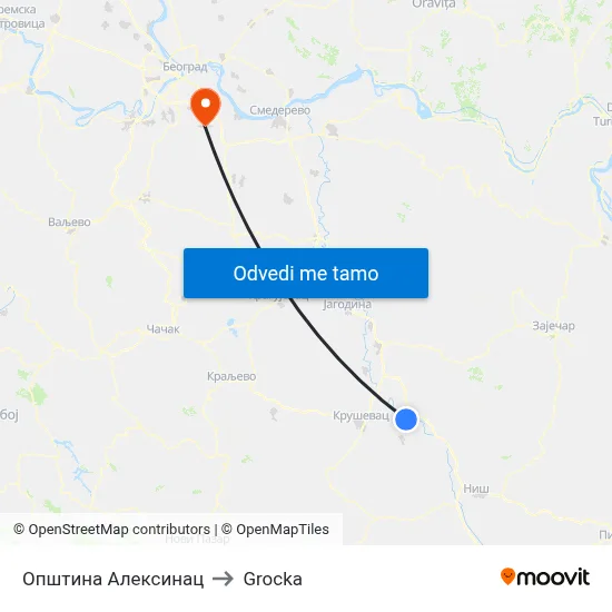 Општина Алексинац to Grocka map