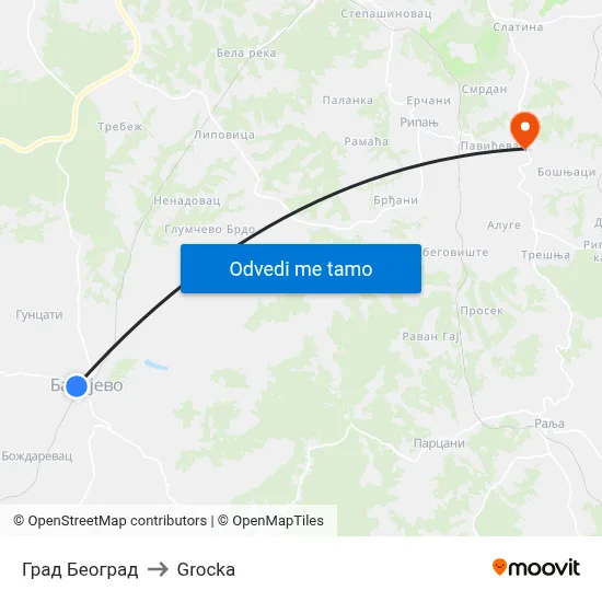 Град Београд to Grocka map