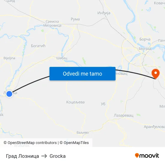 Град Лозница to Grocka map