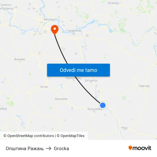 Општина Ражањ to Grocka map