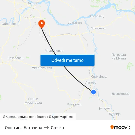 Општина Баточина to Grocka map