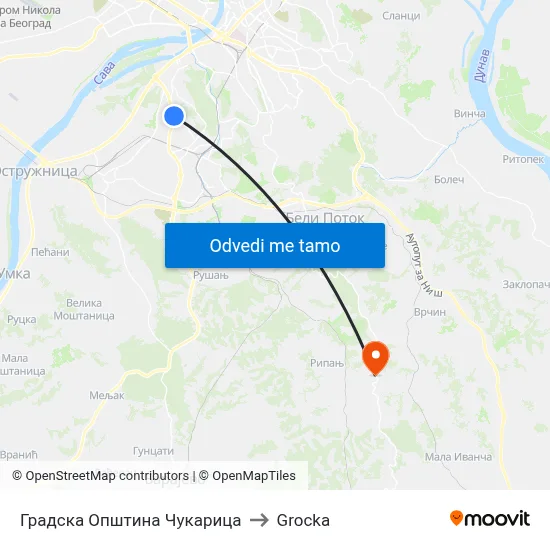 Градска Општина Чукарица to Grocka map