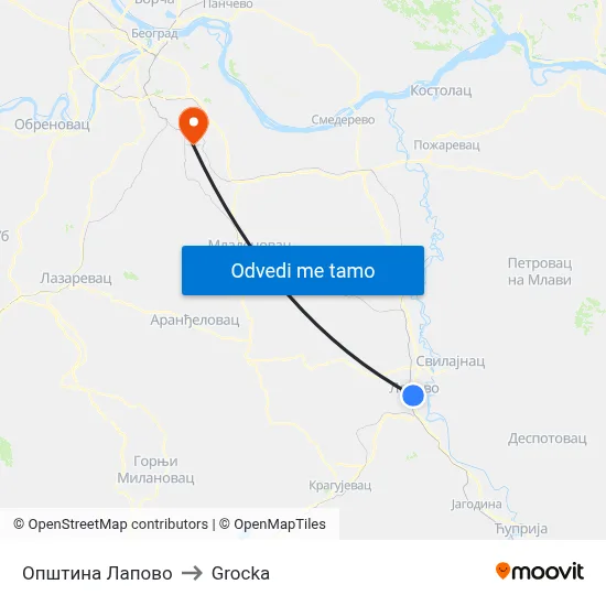 Општина Лапово to Grocka map