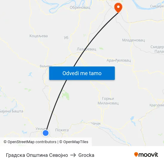 Градска Општина Севојно to Grocka map