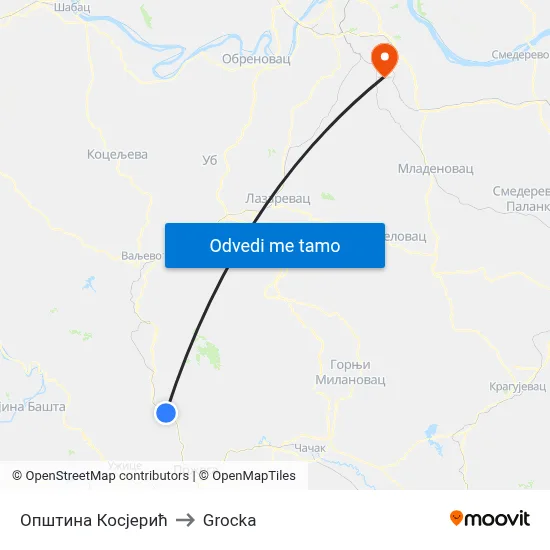 Општина Косјерић to Grocka map