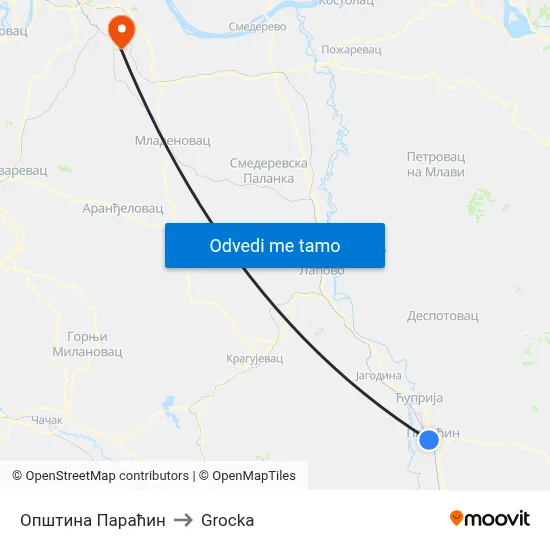 Општина Параћин to Grocka map