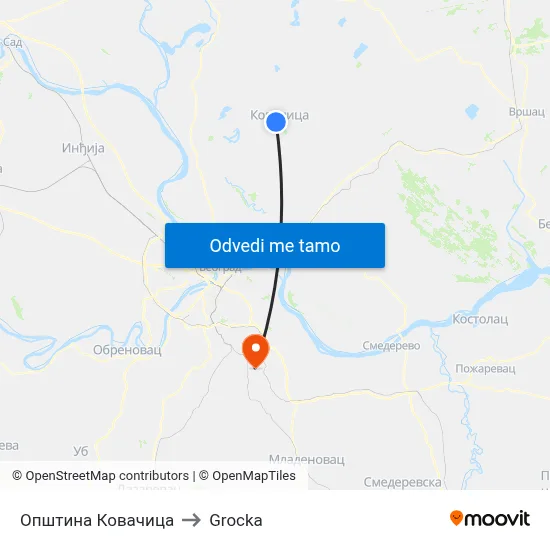 Општина Ковачица to Grocka map
