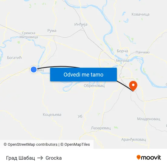 Град Шабац to Grocka map