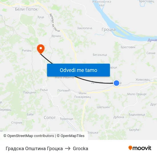 Градска Општина Гроцка to Grocka map