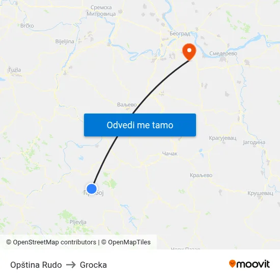 Opština Rudo to Grocka map