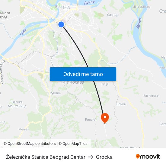 Železnička Stanica Beograd Centar to Grocka map