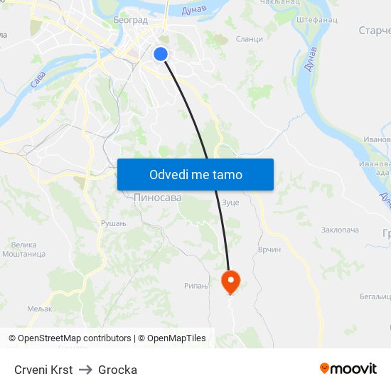 Crveni Krst to Grocka map