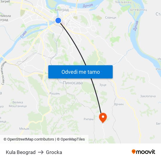 Kula Beograd to Grocka map