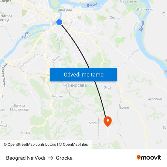 Beograd Na Vodi to Grocka map