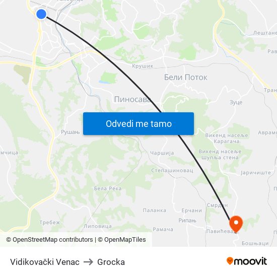 Vidikovački Venac to Grocka map