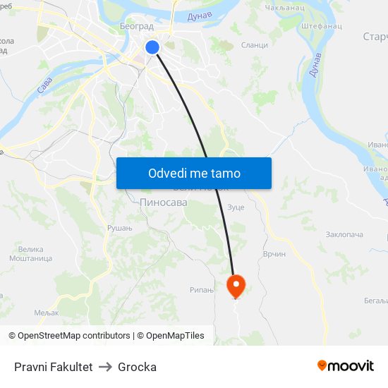 Pravni Fakultet to Grocka map