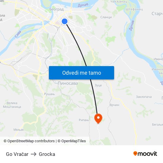 Go Vračar to Grocka map