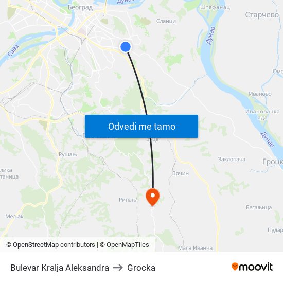 Bulevar Kralja Aleksandra to Grocka map