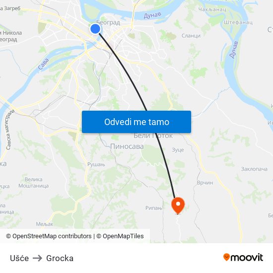 Ušće to Grocka map