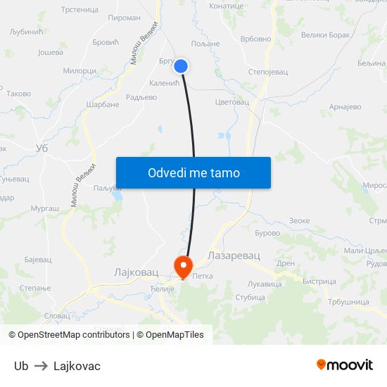 Ub to Lajkovac map