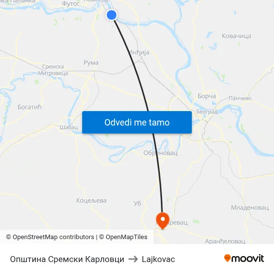 Општина Сремски Карловци to Lajkovac map