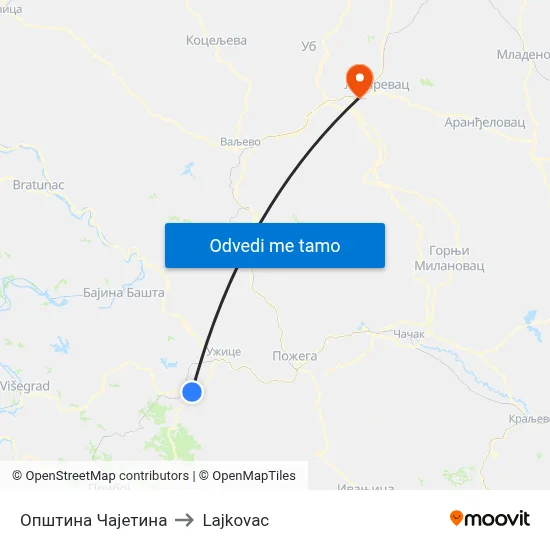 Општина Чајетина to Lajkovac map