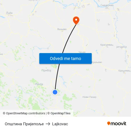 Општина Пријепоље to Lajkovac map