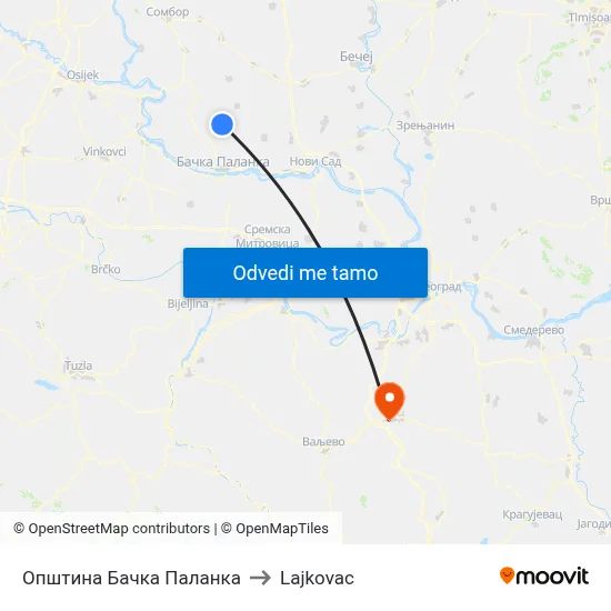 Општина Бачка Паланка to Lajkovac map