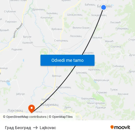 Град Београд to Lajkovac map