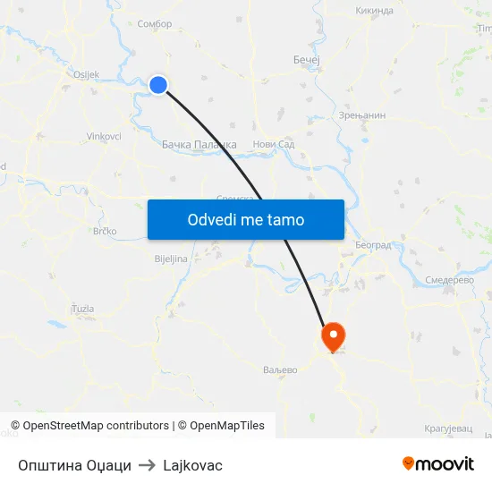 Општина Оџаци to Lajkovac map