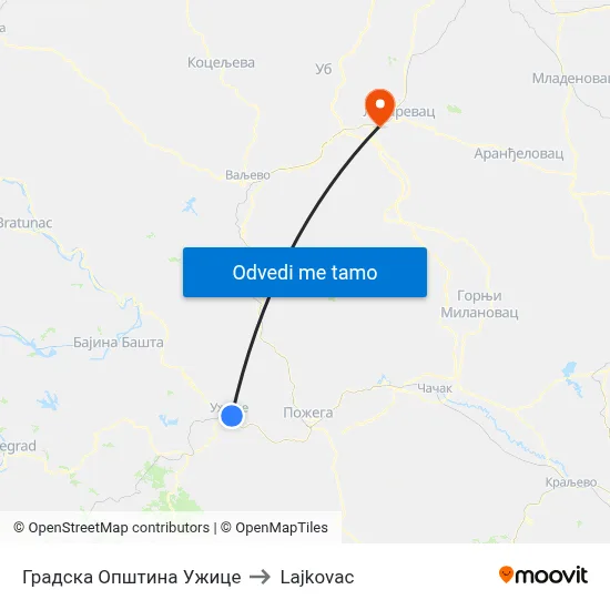 Градска Општина Ужице to Lajkovac map