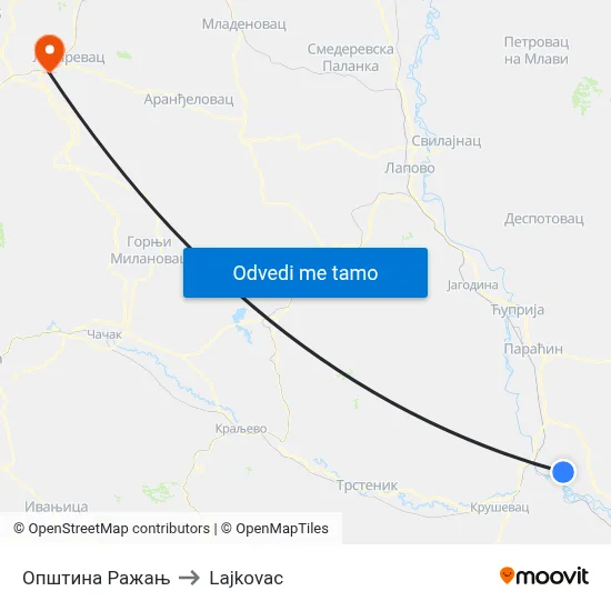 Општина Ражањ to Lajkovac map