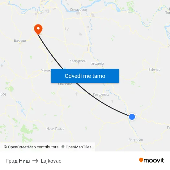 Град Ниш to Lajkovac map