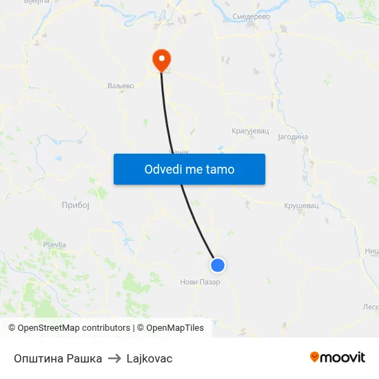Општина Рашка to Lajkovac map