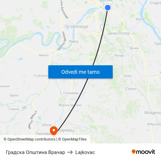 Градска Општина Врачар to Lajkovac map