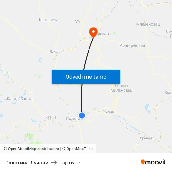 Општина Лучани to Lajkovac map