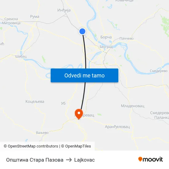 Општина Стара Пазова to Lajkovac map