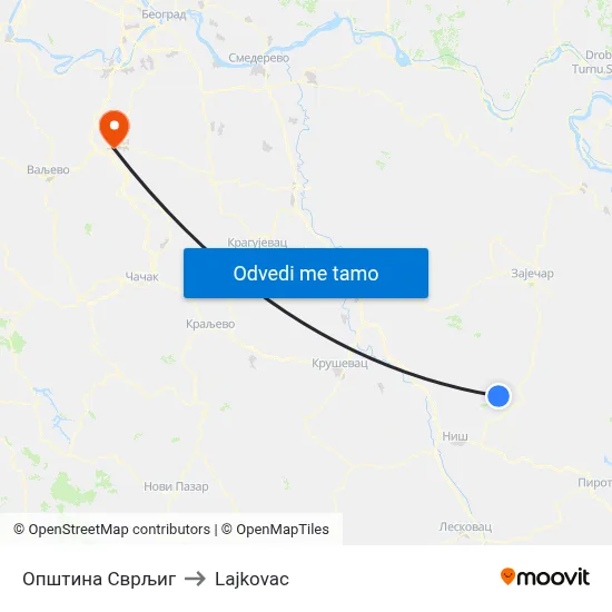 Општина Сврљиг to Lajkovac map