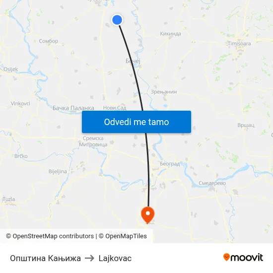 Општина Кањижа to Lajkovac map