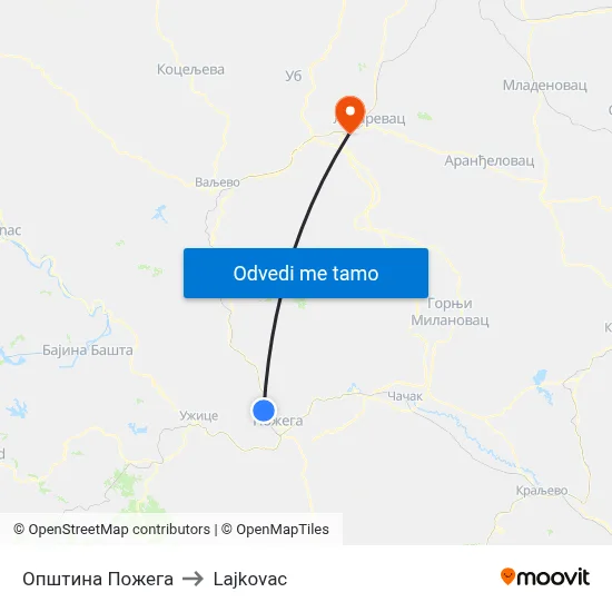 Општина Пожега to Lajkovac map