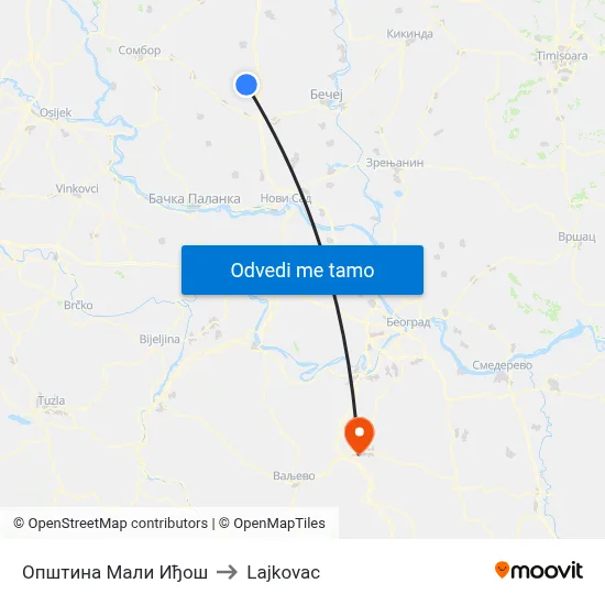 Општина Мали Иђош to Lajkovac map