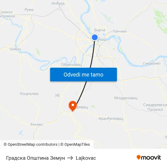 Градска Општина Земун to Lajkovac map