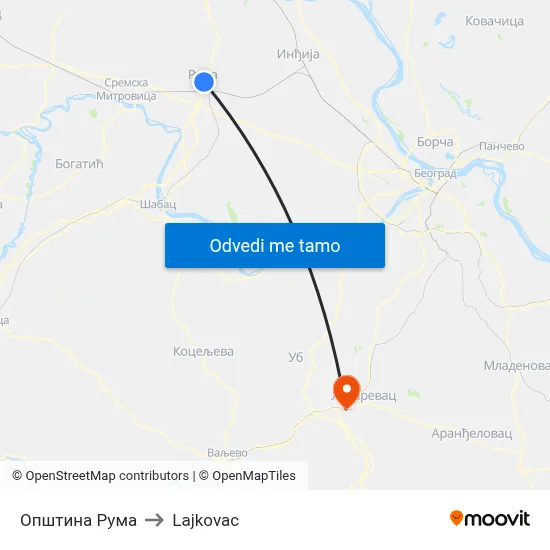 Општина Рума to Lajkovac map