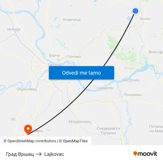 Град Вршац to Lajkovac map
