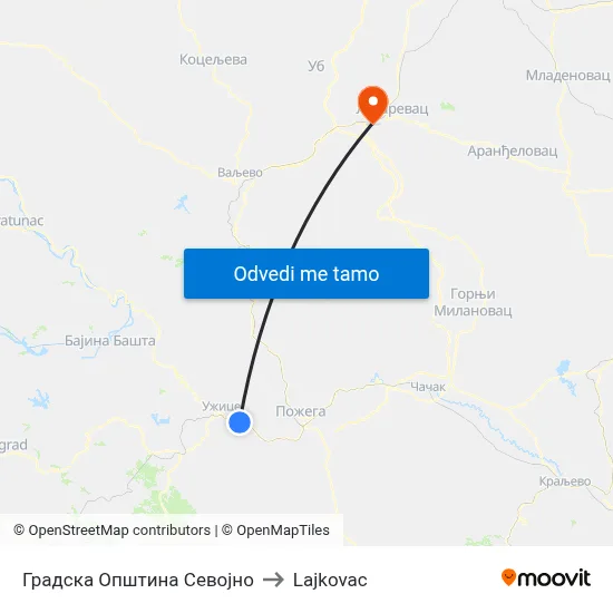 Градска Општина Севојно to Lajkovac map