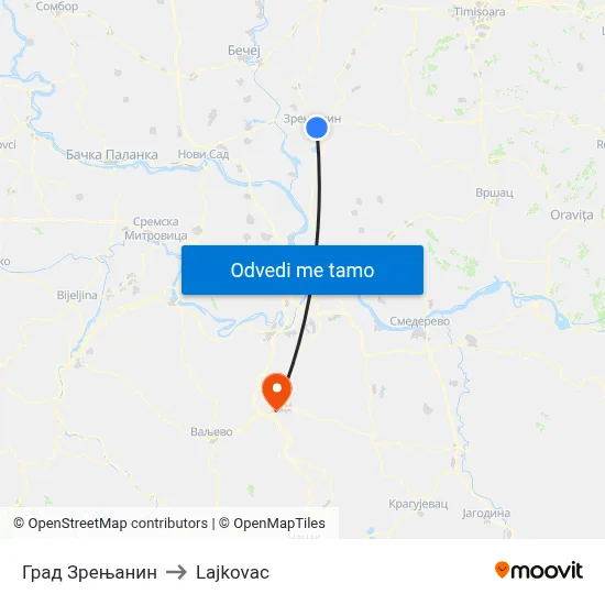 Град Зрењанин to Lajkovac map