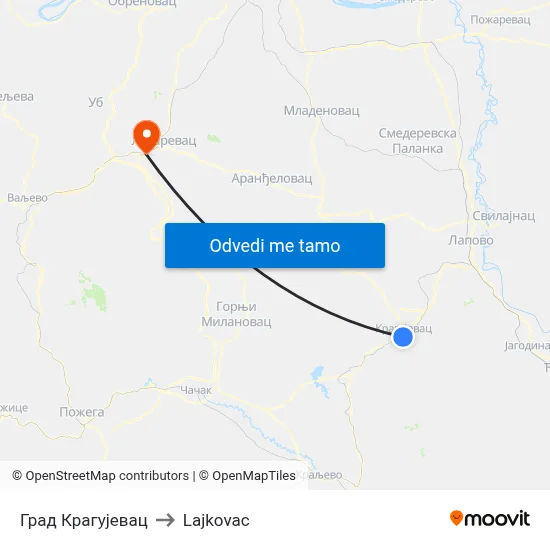 Град Крагујевац to Lajkovac map