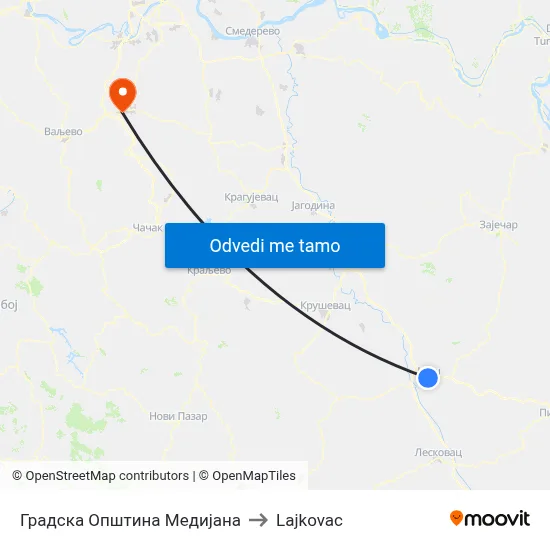 Градска Општина Медијана to Lajkovac map